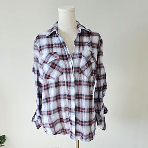 Sam Edelman M Plaid Button-Up Women's Top
